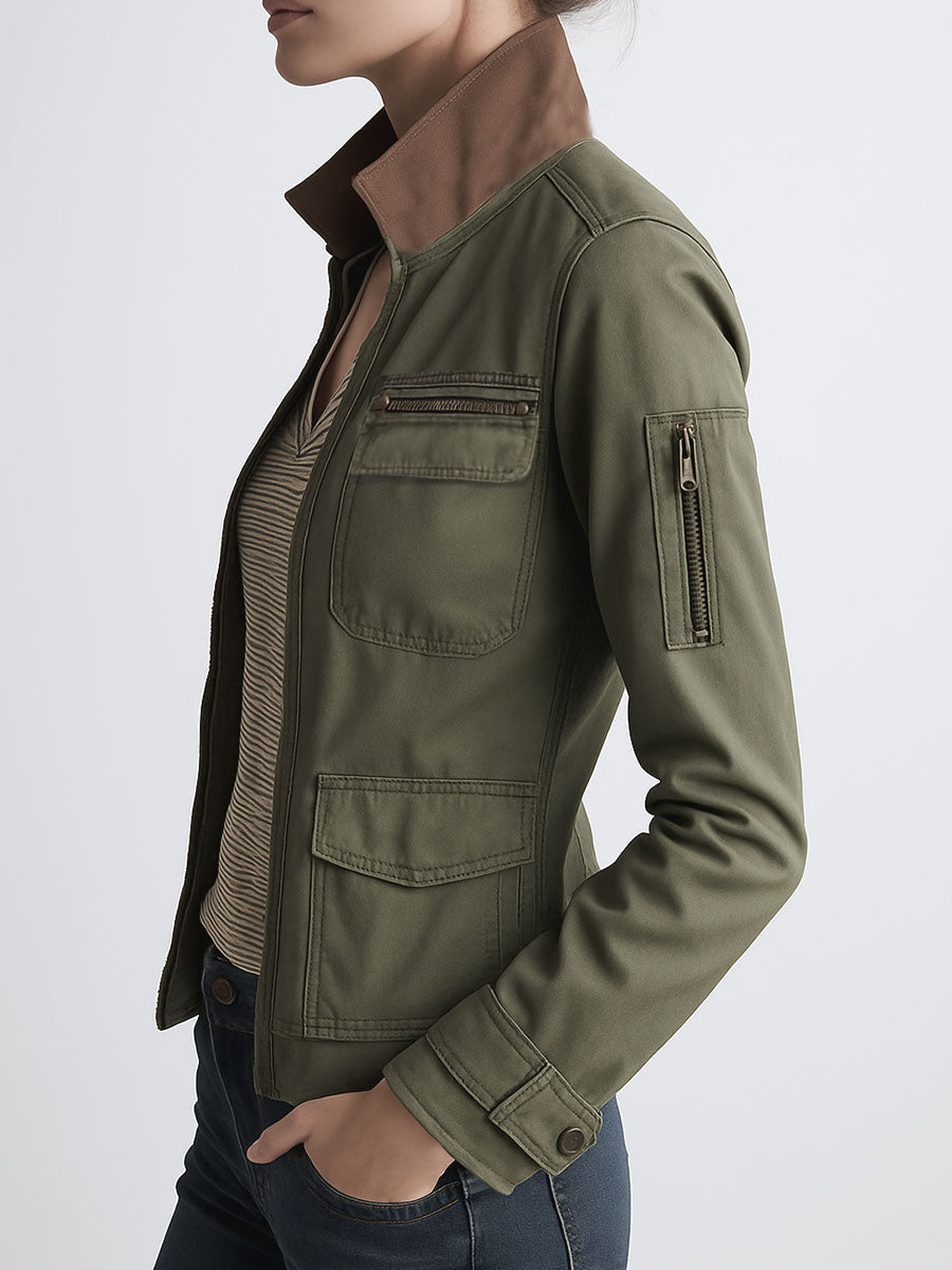 Chaqueta Cargo Verde Oliva Bolsillos Utility