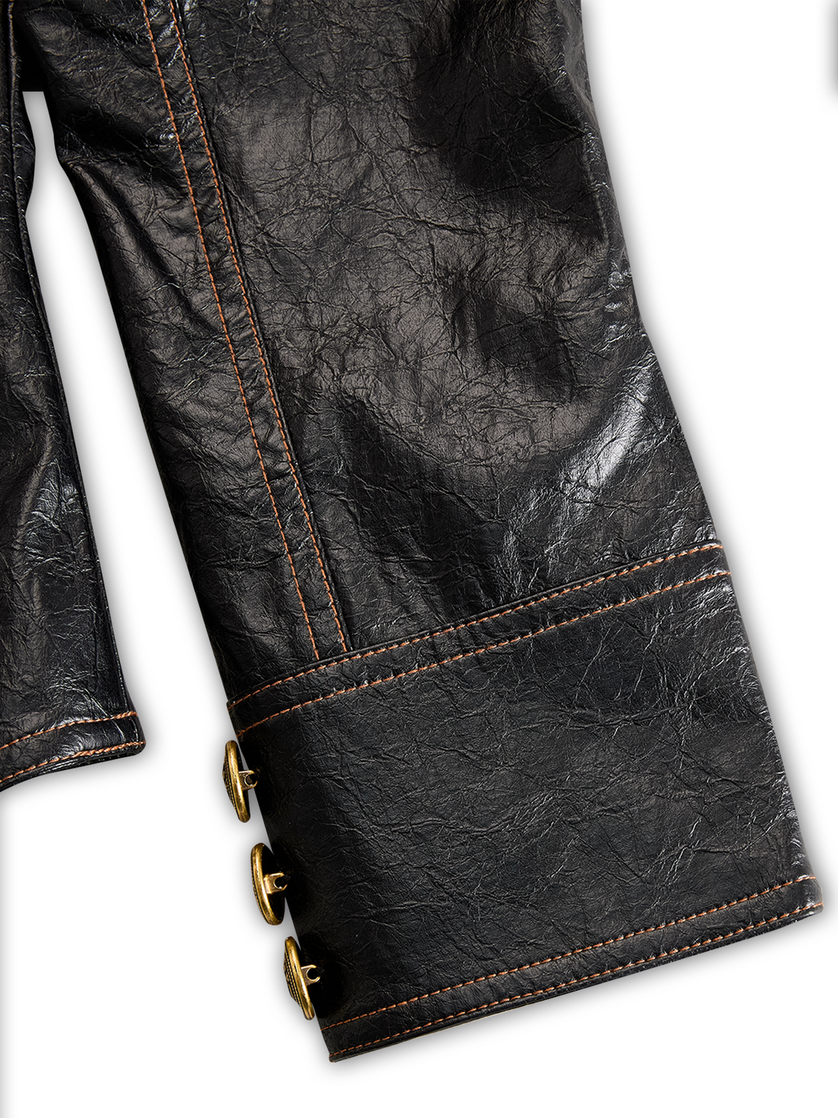 Chaqueta Piel Negra Cuello Mao Botones Metálicos