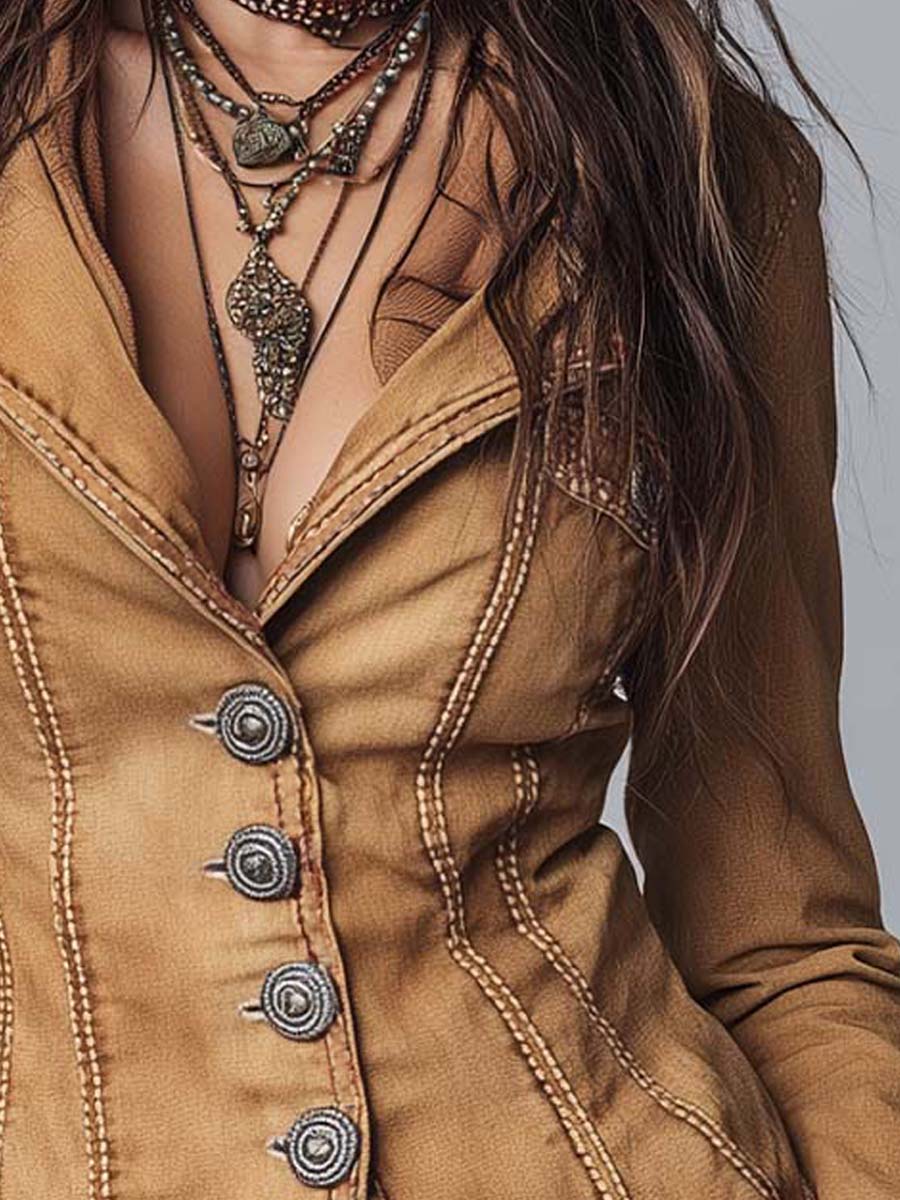 Chaqueta Denim Caqui Entallada Vintage