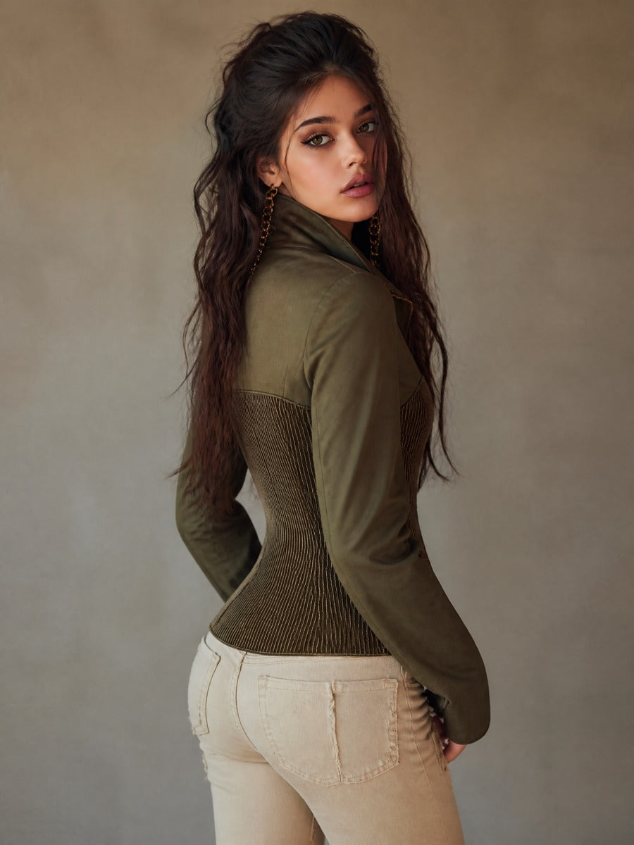 Chaqueta Corsé Verde Oliva Panel Acanalado