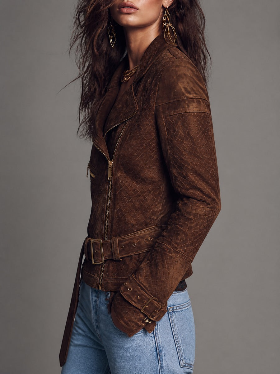 Chaqueta Ante Marrón Cinturón Boho