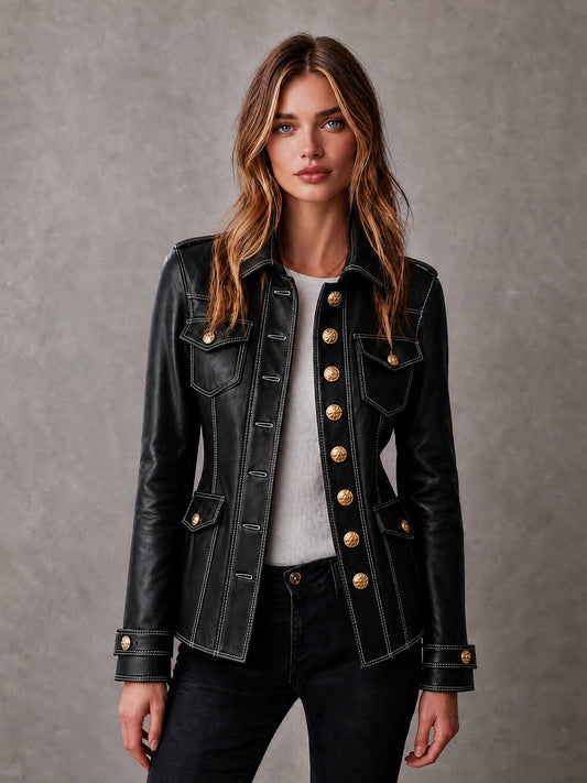 Chaqueta Negra Estilo Militar