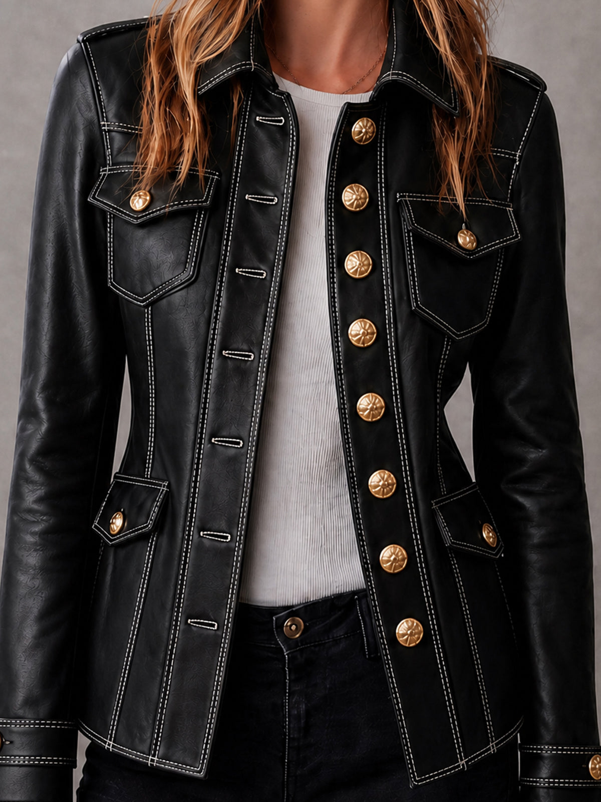 Chaqueta Negra Estilo Militar