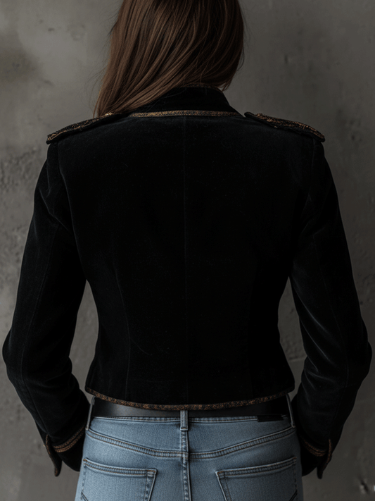 Blazer Terciopelo Negro Militar Botones Dorados