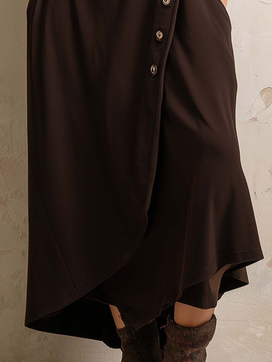 Vestido Midi Marrón Boho Botones Laterales