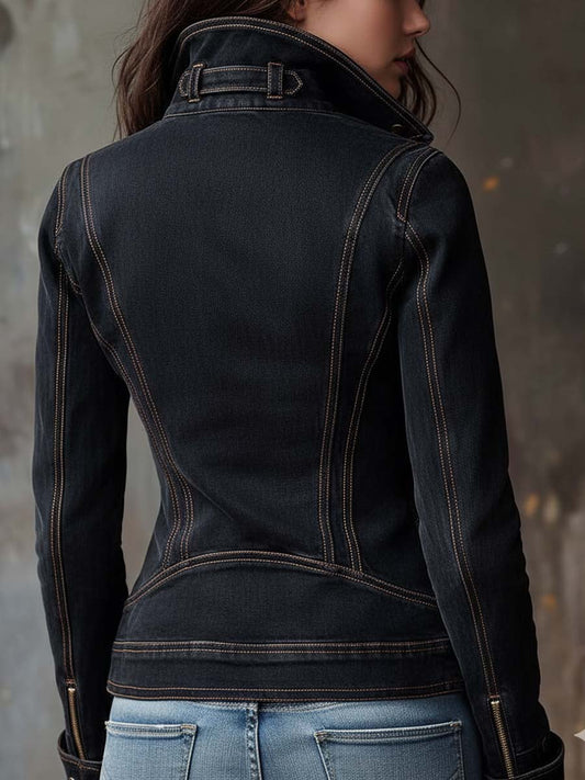 Chaqueta Denim Motera Antracita Lavada