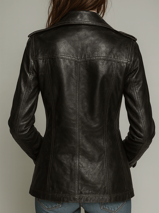 Chaqueta Piel Negra Cruzada Vintage