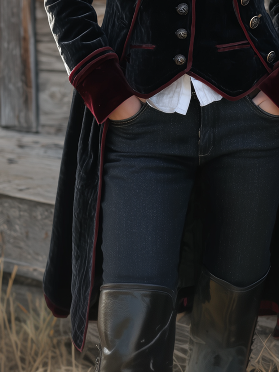 Chaqueta Terciopelo Negra Ribete Contraste