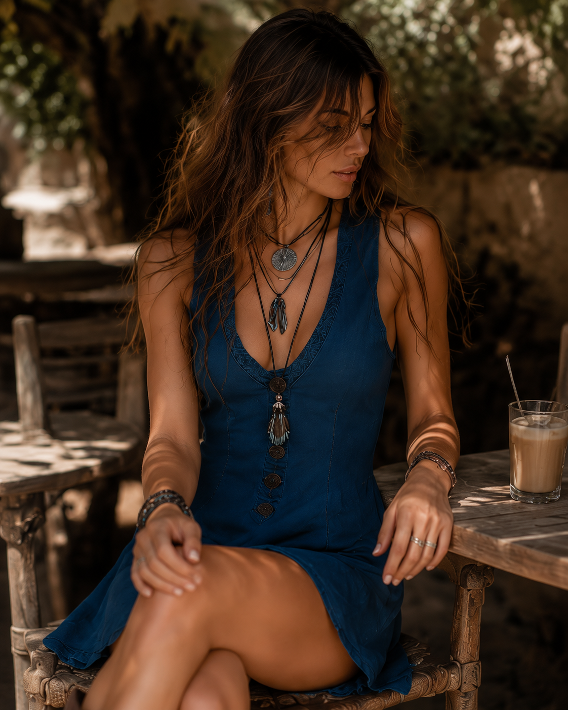 Vestido Mini Índigo Boho Bordado Botones