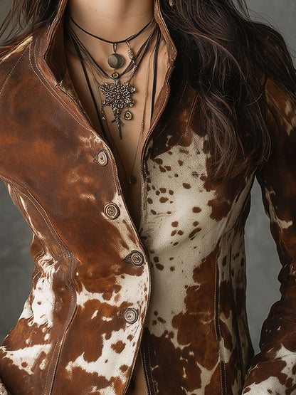 Chaqueta Ante Estampado Animal Cuello Mao