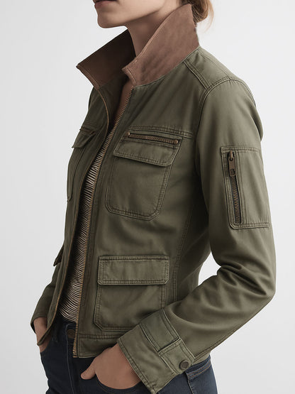 Chaqueta Cargo Verde Oliva Bolsillos Utility