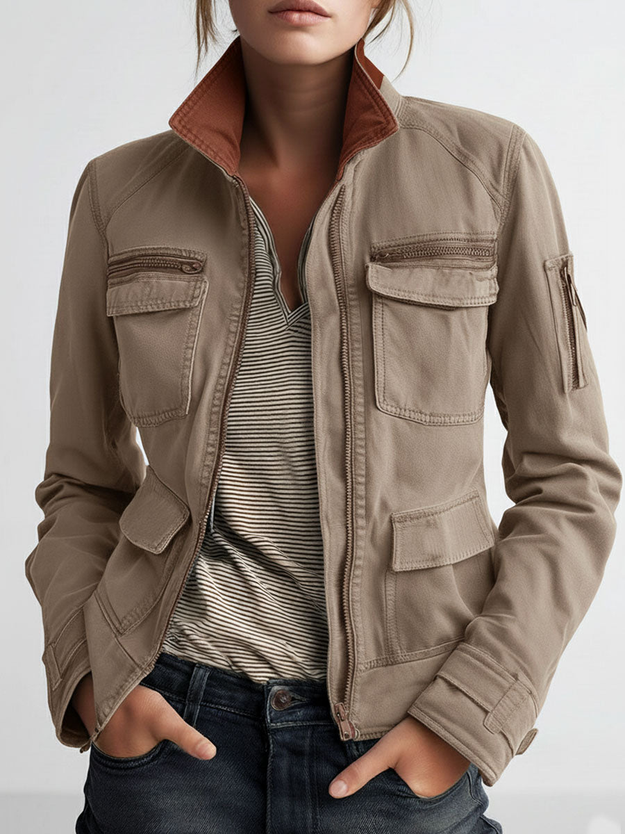 Chaqueta Cargo Verde Oliva Bolsillos Utility