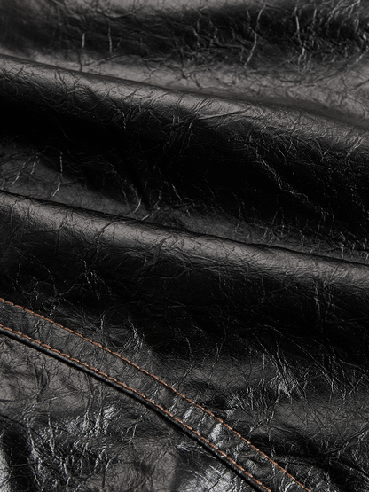 Chaqueta Piel Negra Cuello Mao Botones Metálicos