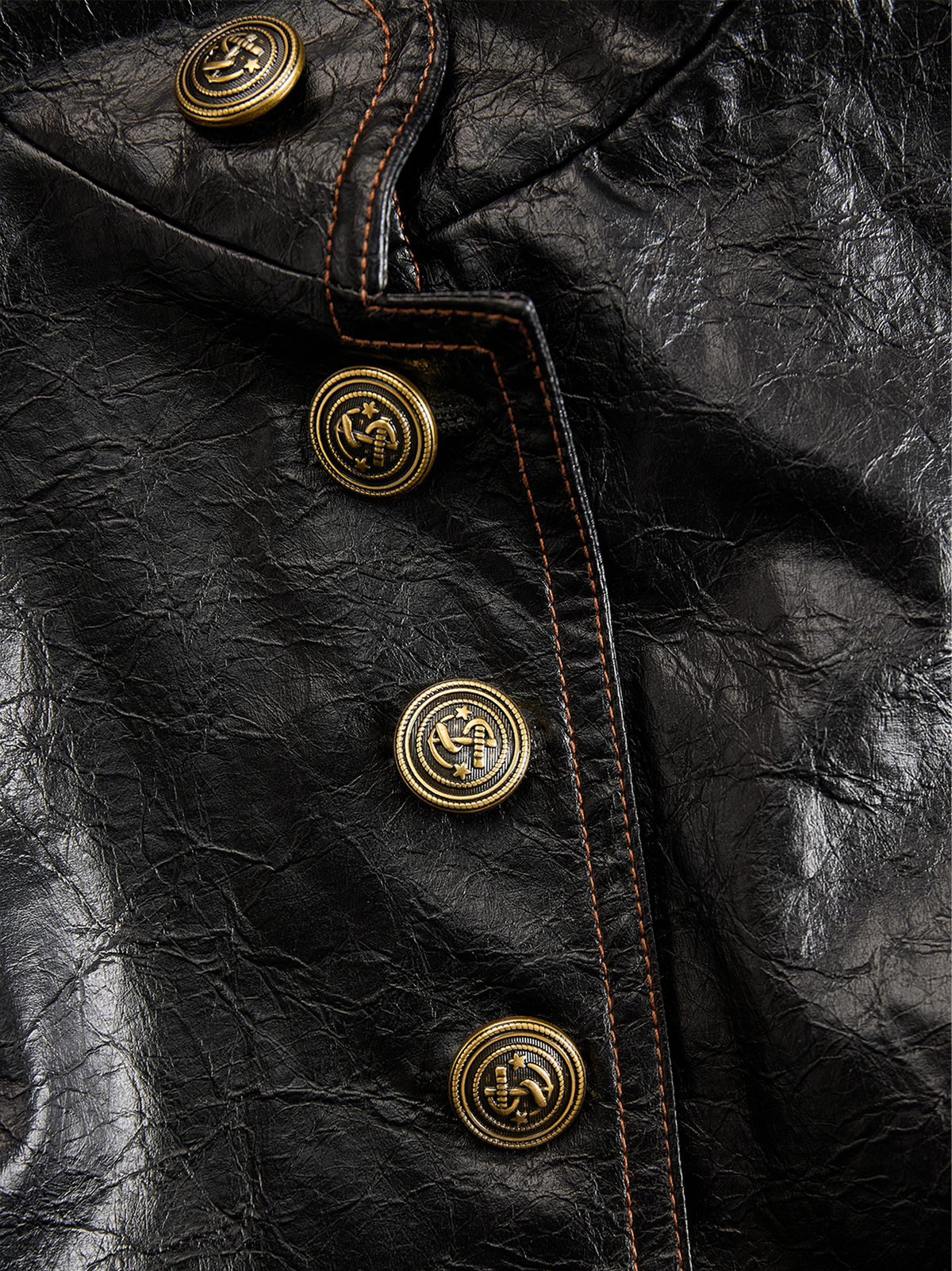 Chaqueta Piel Negra Cuello Mao Botones Metálicos