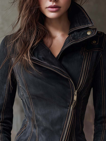 Chaqueta Denim Motera Antracita Lavada