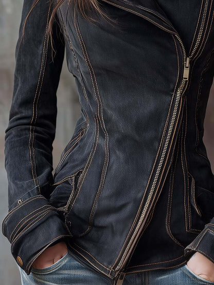 Chaqueta Denim Motera Antracita Lavada
