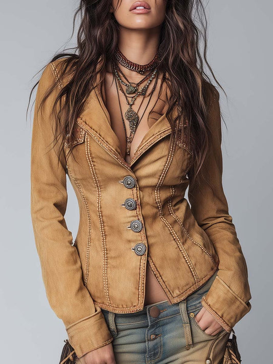 Chaqueta Denim Caqui Entallada Vintage