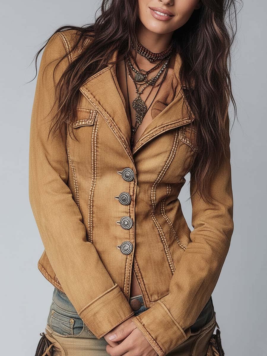Chaqueta Denim Caqui Entallada Vintage