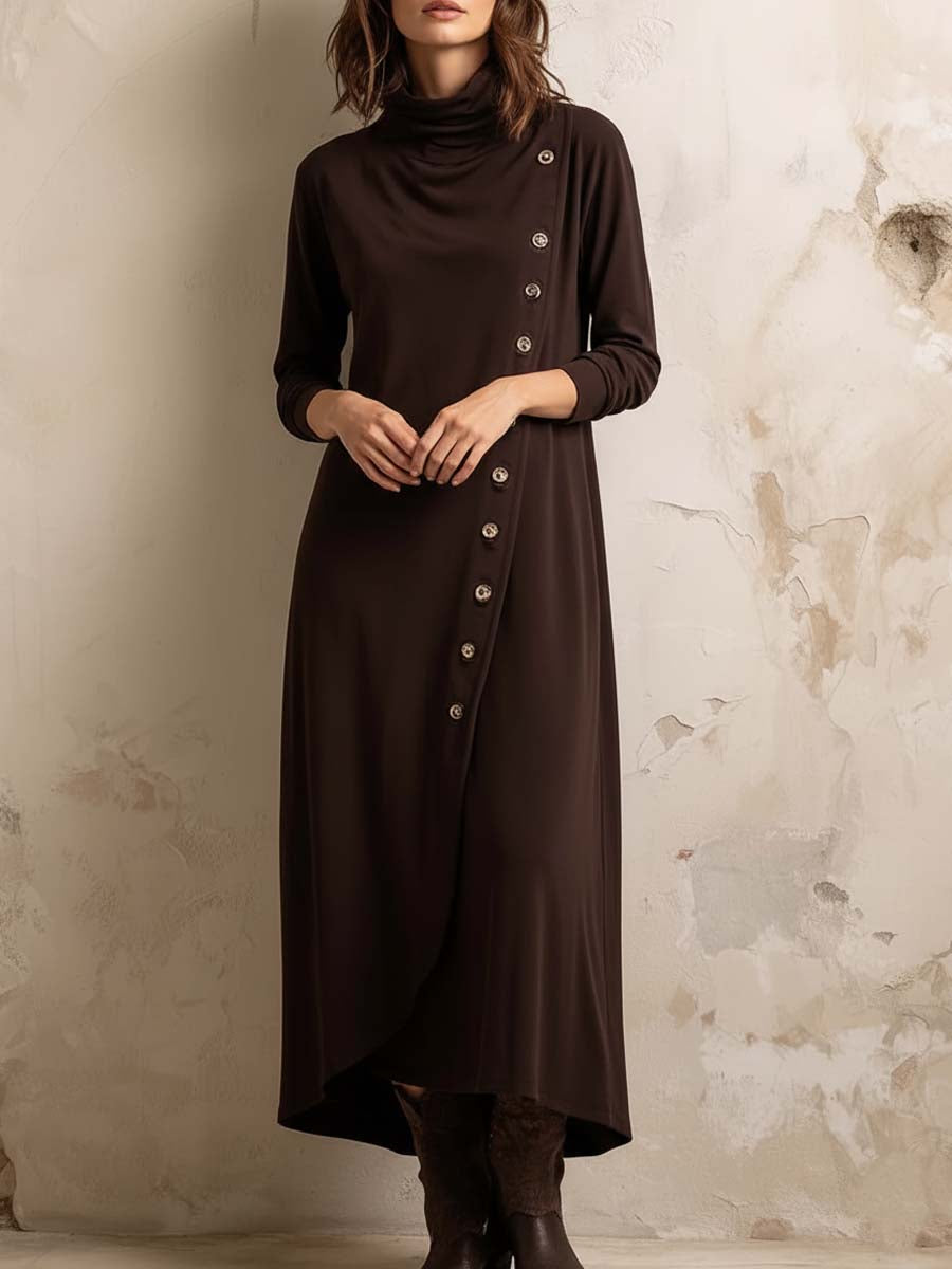 Vestido Midi Marrón Boho Botones Laterales