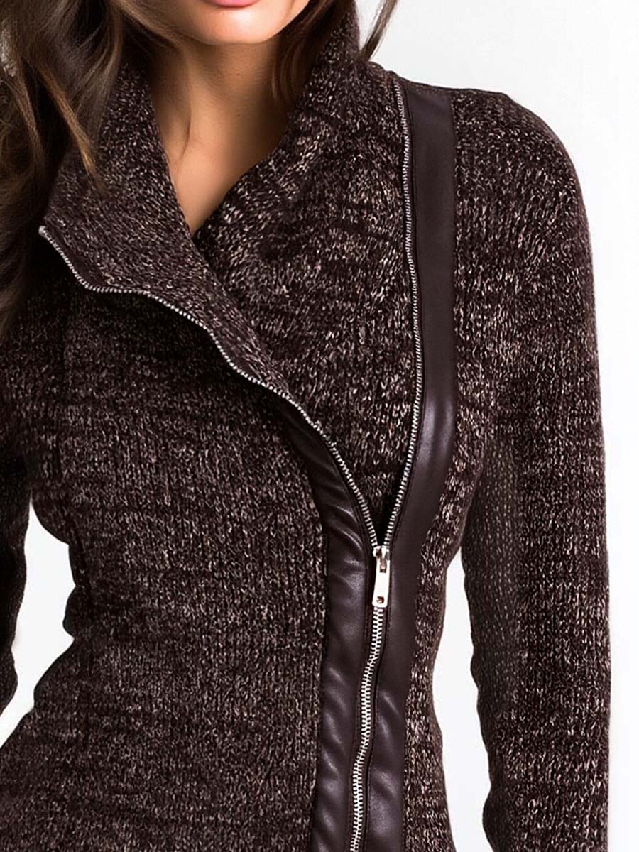 Chaqueta Punto Marrón Cremallera Asimétrica