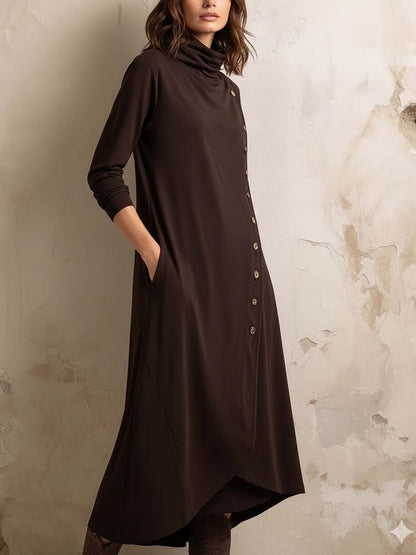 Vestido Midi Marrón Boho Botones Laterales