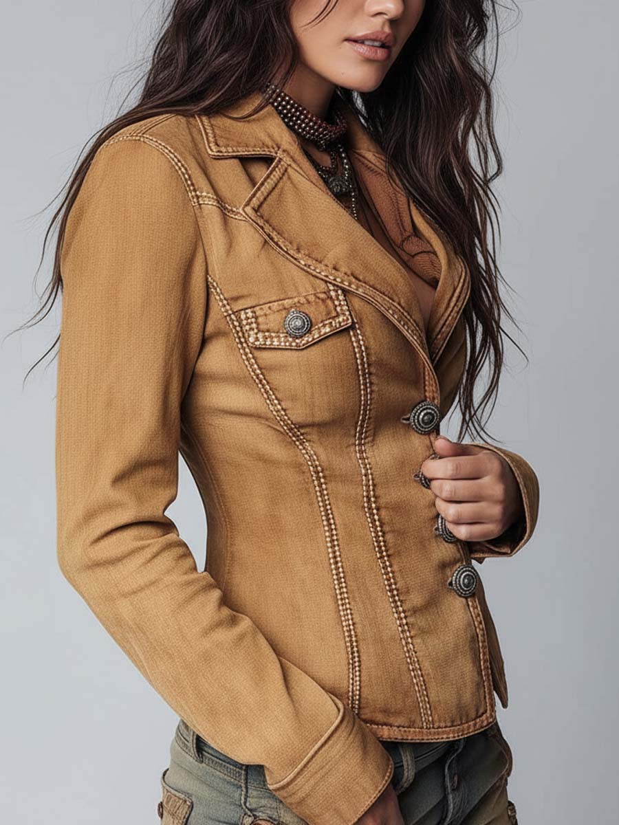 Chaqueta Denim Caqui Entallada Vintage