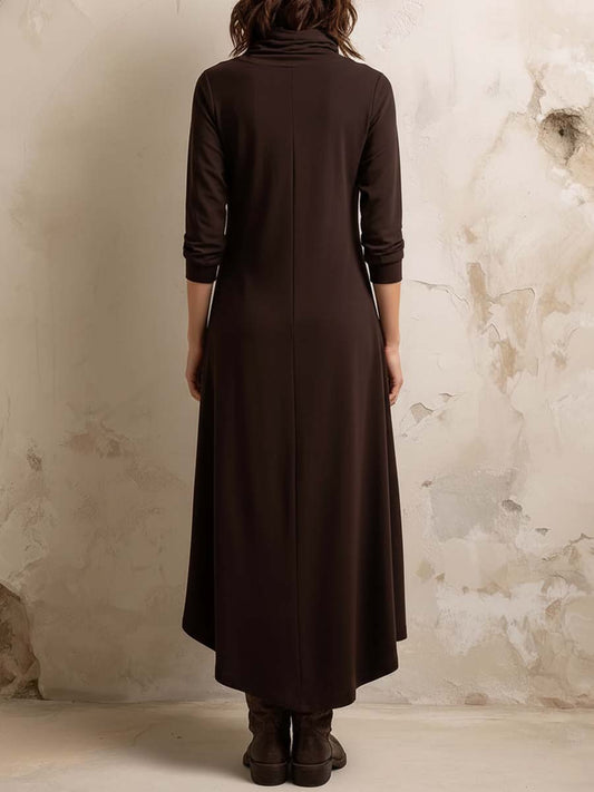 Vestido Midi Marrón Boho Botones Laterales