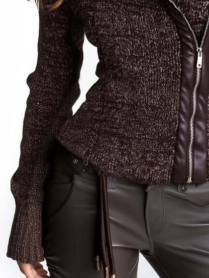 Chaqueta Punto Marrón Cremallera Asimétrica