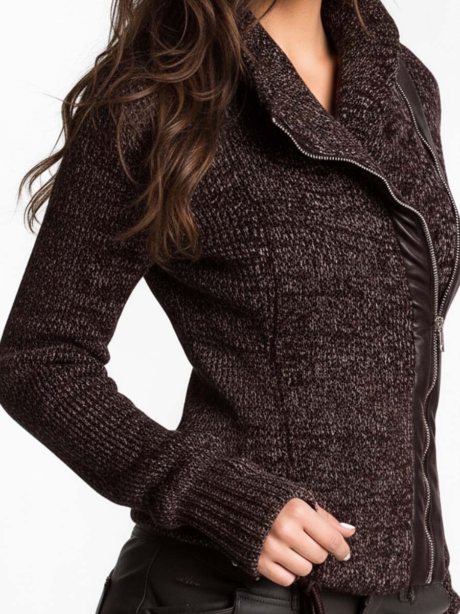 Chaqueta Punto Marrón Cremallera Asimétrica