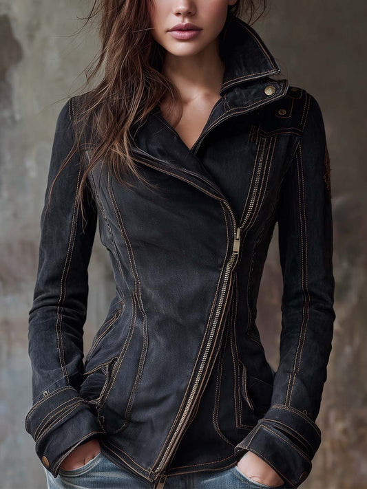 Chaqueta Denim Motera Antracita Lavada