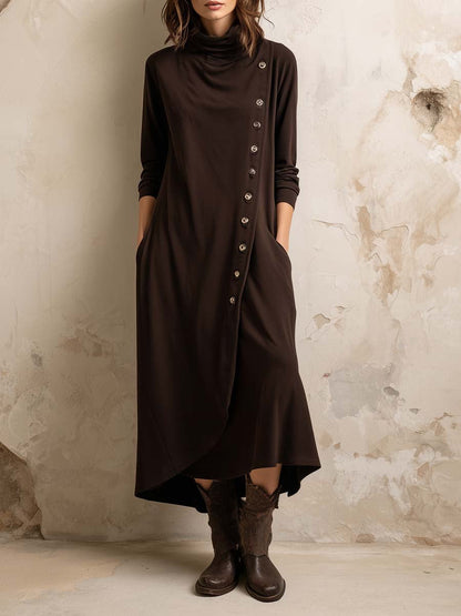 Vestido Midi Marrón Boho Botones Laterales