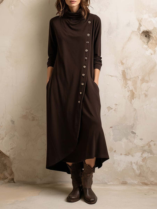 Vestido Midi Marrón Boho Botones Laterales