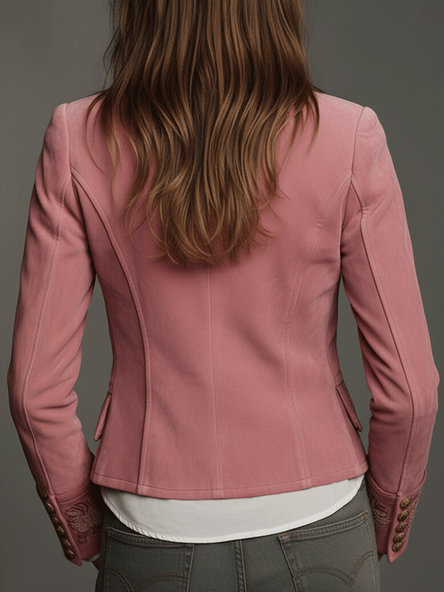 Chaqueta Ante Rosa Cruzada Bordada