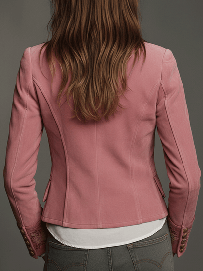 Chaqueta Ante Rosa Cruzada Bordada