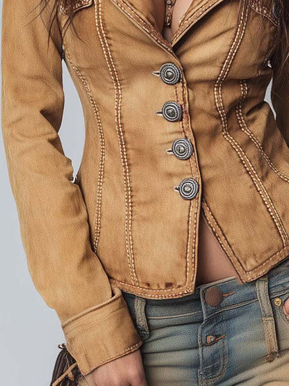 Chaqueta Denim Caqui Entallada Vintage