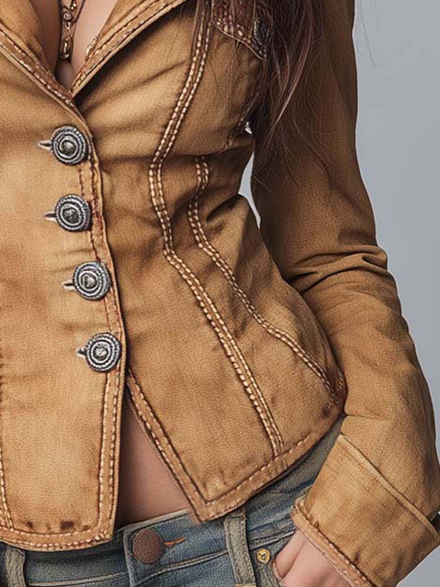 Chaqueta Denim Caqui Entallada Vintage