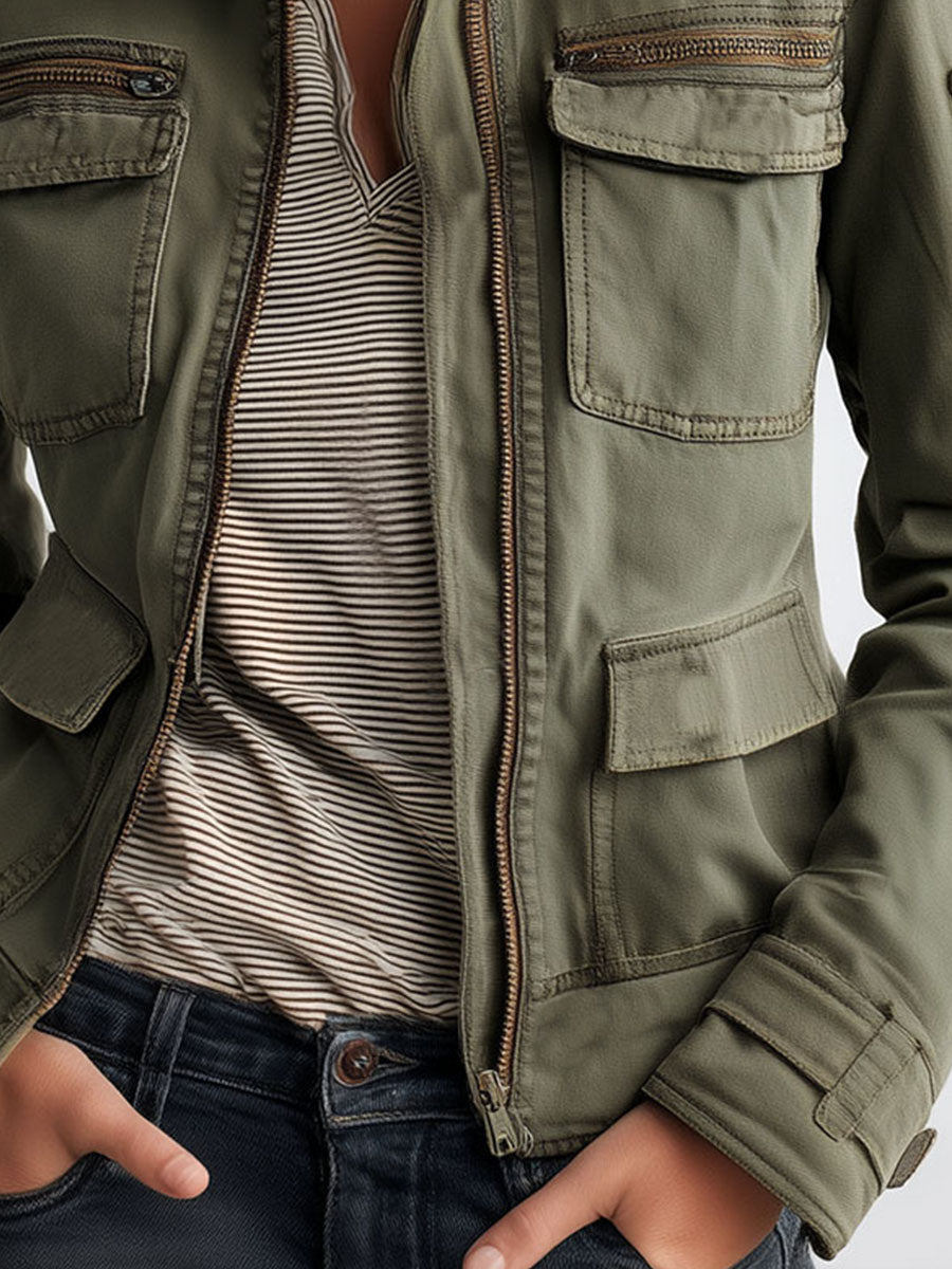 Chaqueta Cargo Verde Oliva Bolsillos Utility