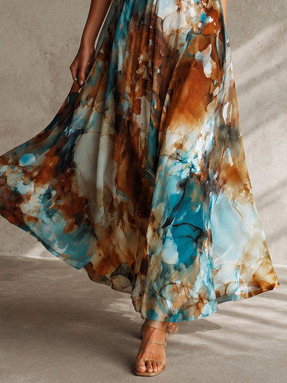 Vestido Maxi Ámbar Boho Acuarela Tirantes Chiffon