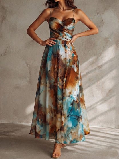 Vestido Maxi Ámbar Boho Acuarela Tirantes Chiffon