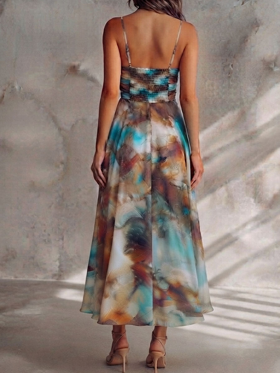 Vestido Maxi Ámbar Boho Acuarela Tirantes Chiffon