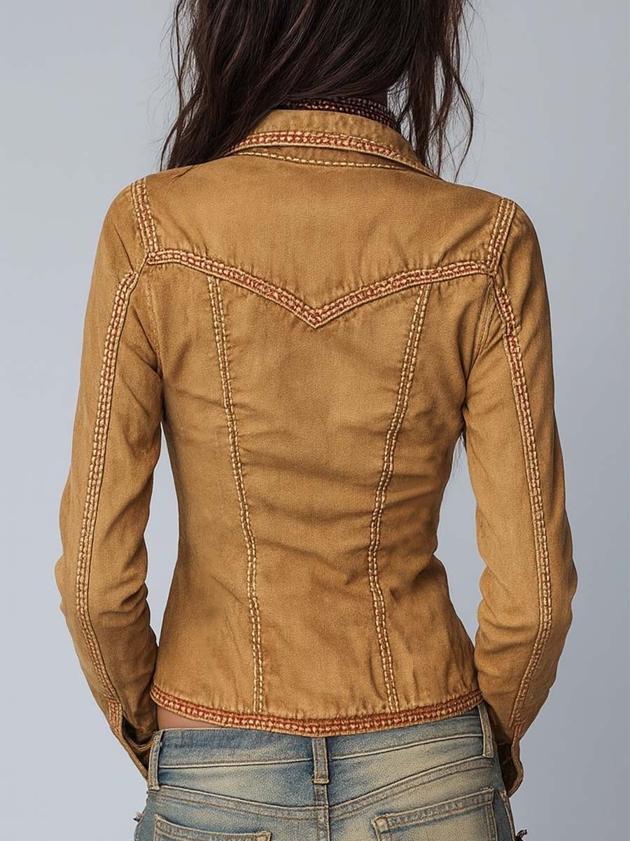 Chaqueta Denim Caqui Entallada Vintage