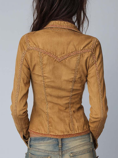 Chaqueta Denim Caqui Entallada Vintage