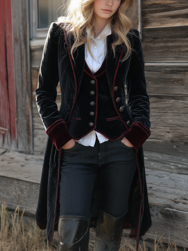 Chaqueta Terciopelo Negra Ribete Contraste