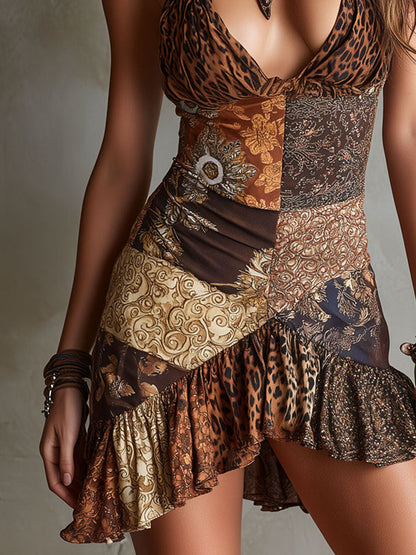 Vestido Mini Boho Leopardo Barroco Halter