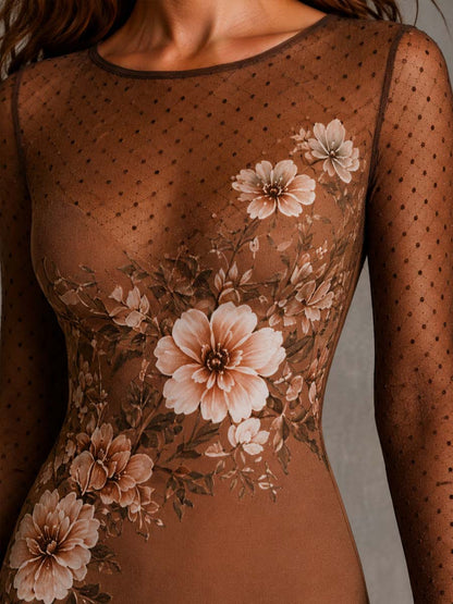 Vestido Midi Floral Vintage Caramelo