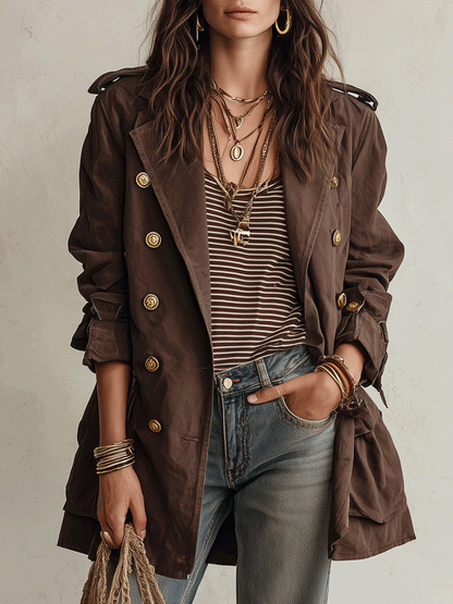 Trench Chocolate Cruzado Cinturón Utility