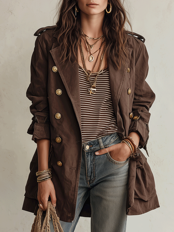 Trench Chocolate Cruzado Cinturón Utility