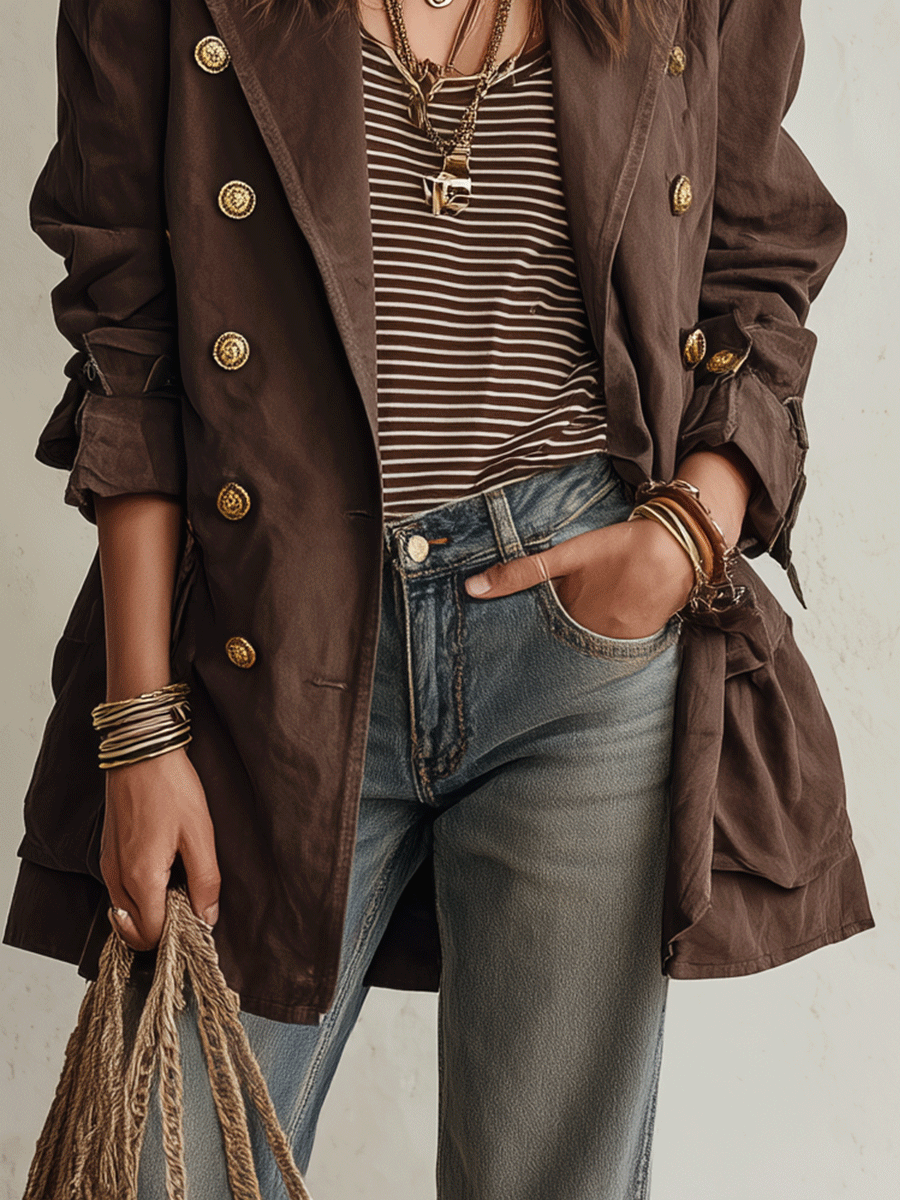 Trench Chocolate Cruzado Cinturón Utility
