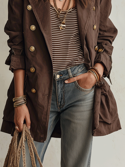 Trench Chocolate Cruzado Cinturón Utility