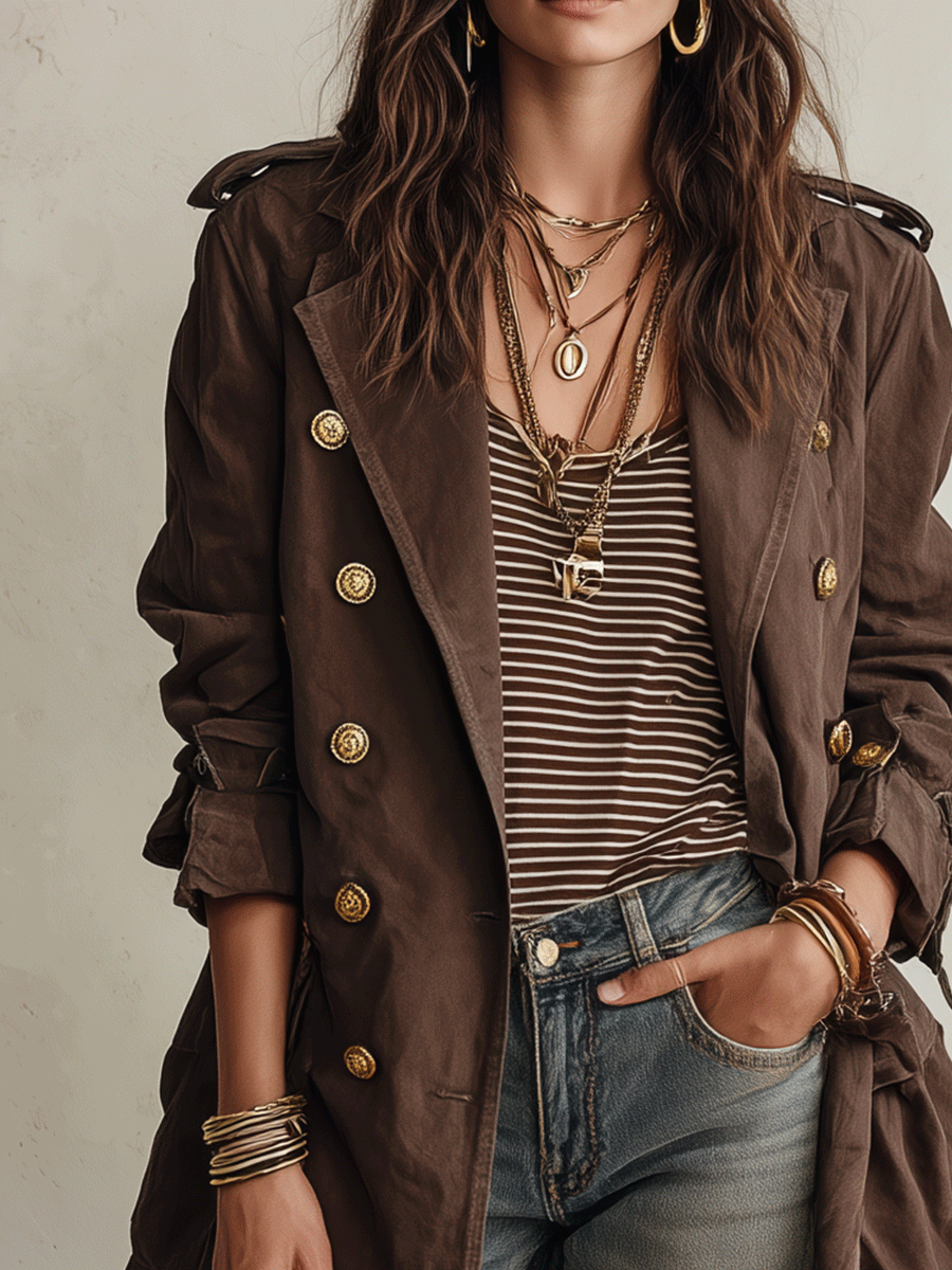 Trench Chocolate Cruzado Cinturón Utility